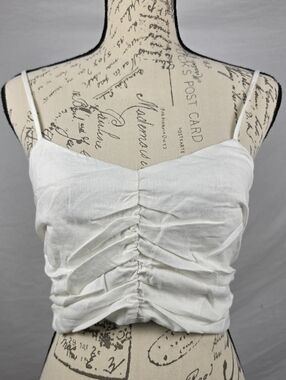 NWT Urban Renewal Remade White Eco-Linen Smocked Cropped Cami Top - M/L